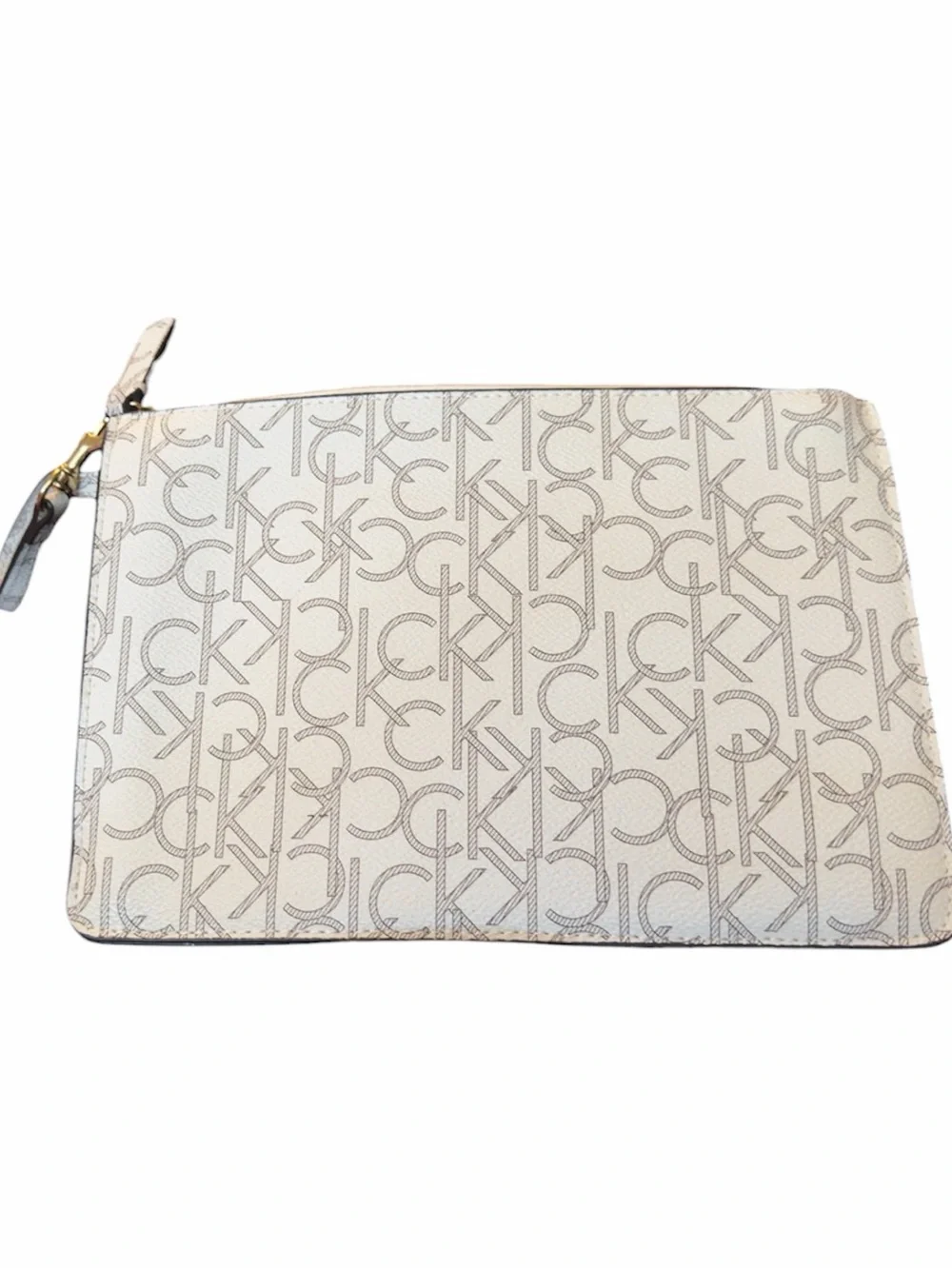 Calvin Klein Cream and Taupe CK Monogram Wristlet Pouch
